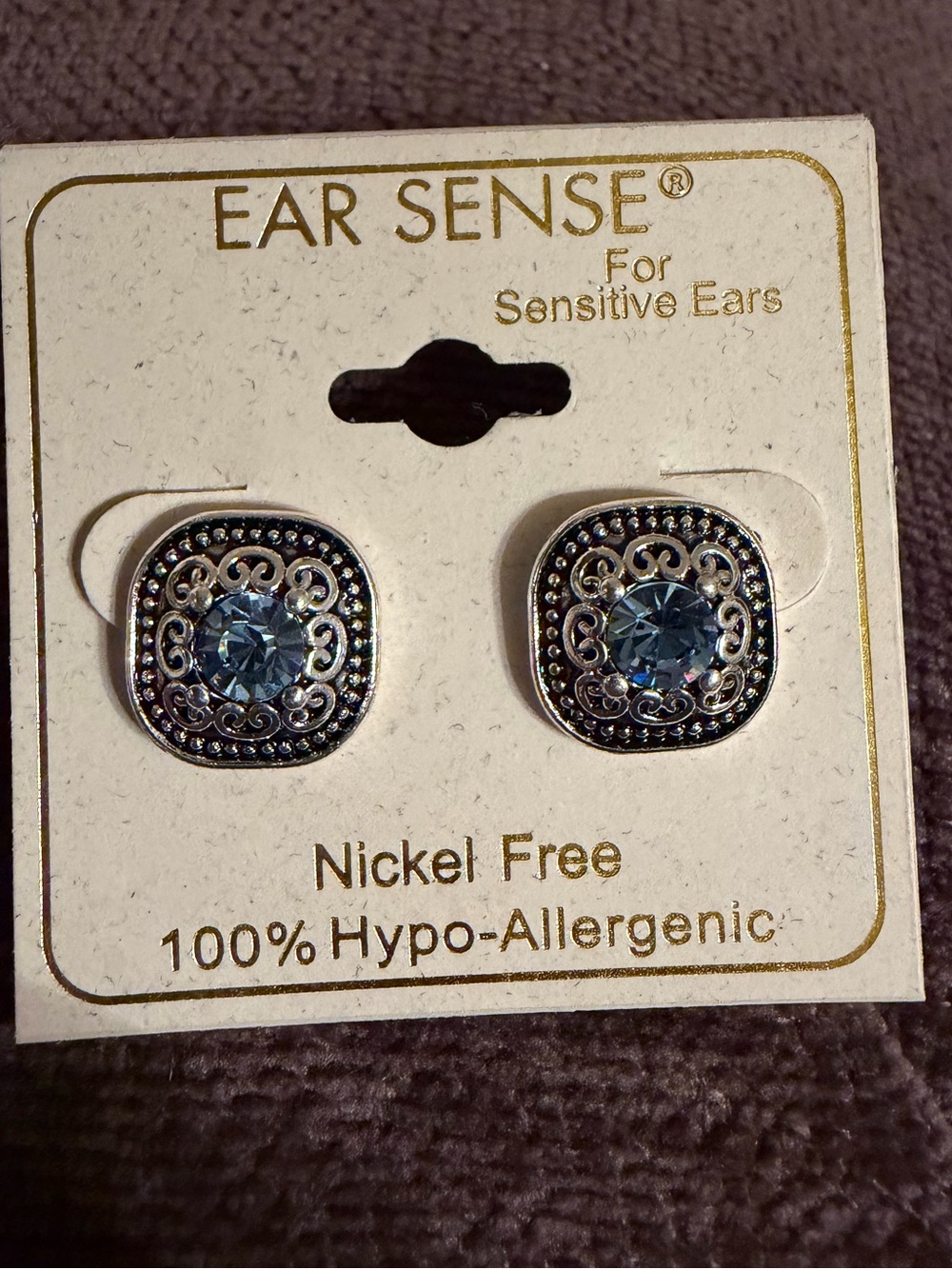 Ear Sense Blue Crystal Stud Earrings / Nickel Free